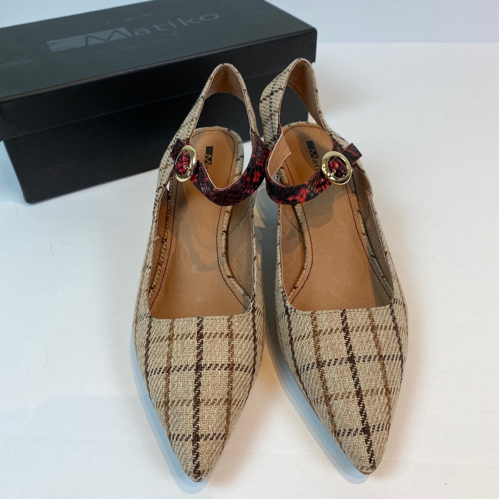 Anthropologie Mary Jane Plaid Snakeskin Slingbacks - Picture 4 of 8